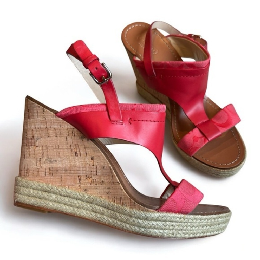 COACH MENDEZ CORAL Red Cork WEDGE ESPADRILLE A3172 Women's Size 11 Designer